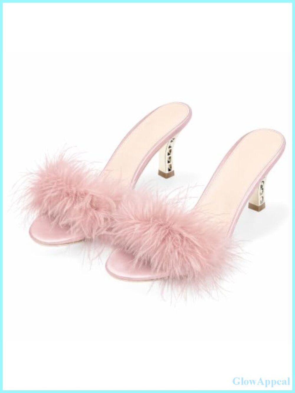 Women Feather Kitten Heel Slippers Faux Fur Open Toe Slide